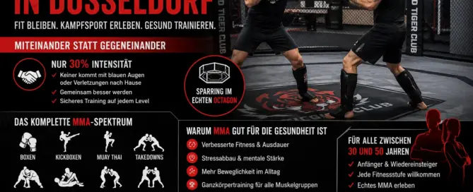 Kontrolliertes MMA Sparring im Octagon beim Altherren MMA Training im Red Tiger Club Düsseldorf